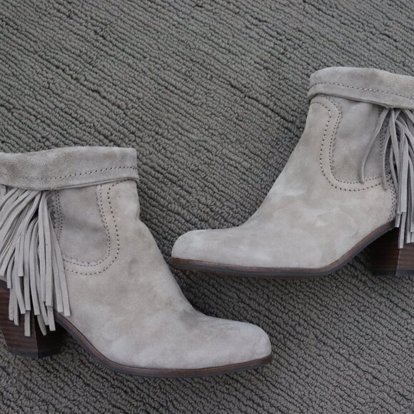 SAM EDELMAN Louie Tan Suede Fringe Cowboy Bootie Size 7.5 - Picture 1 of 11
